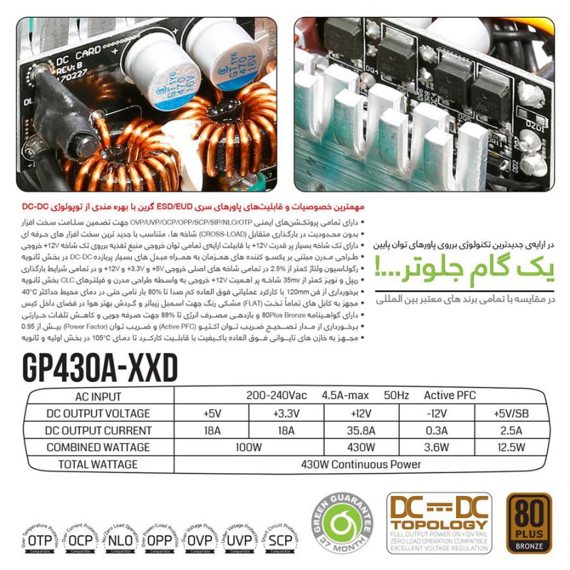 منبع تغذیه کامپیوتر گرین مدل GP430A ESD