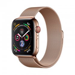 اپل واچ سری 4 مدل 44mm بدنه استیل ضد زنگ به رنگ طلایی با بند میلانس لوپ طلایی
