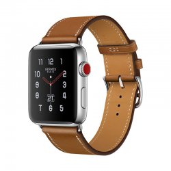 اپل واچ سری 3 سلولار مدل هرمس 42mm بدنه استیل با بند چرم تک حلقه ای Fauve Barenia