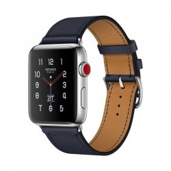 اپل واچ سری 3 سلولار مدل هرمس 42mm بدنه استیل با بند چرم تک حلقه ای Indigo Swift
