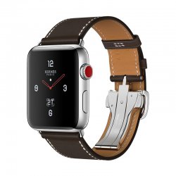 اپل واچ سری 3 سلولار مدل هرمس 42mm بدنه استیل با بند چرم تک حلقه ای قلاب دار Ebene Barenia
