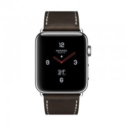 اپل واچ سری 3 سلولار مدل هرمس 42mm بدنه استیل با بند چرم تک حلقه ای قلاب دار Ebene Barenia