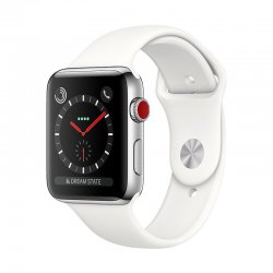 اپل واچ سری 3 سلولار مدل 38mm بدنه استیل با بند اسپرت سفید