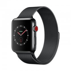 اپل واچ سری 3 سلولار مدل 38mm بدنه استیل مشکی با بند میلانس لوپ مشکی