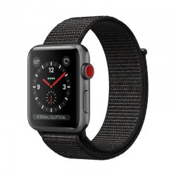 اپل واچ سری 3 سلولار مدل 42mm بدنه آلومینیوم خاکستری با بند اسپرت لوپ مشکی
