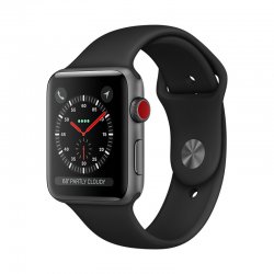 اپل واچ سری 3 سلولار مدل 42mm بدنه آلومینیوم خاکستری با بند اسپرت مشکی