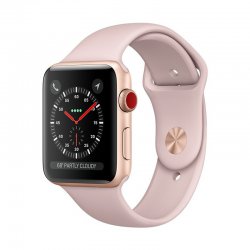 اپل واچ سری 3 سلولار مدل 42mm بدنه آلومینیوم طلایی با بند اسپرت صورتی