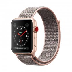 اپل واچ سری 3 سلولار مدل 42mm بدنه آلومینیوم طلایی با بند اسپرت لوپ صورتی
