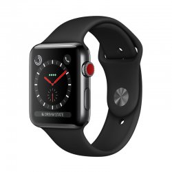اپل واچ سری 3 سلولار مدل 42mm بدنه استیل مشکی با بند اسپرت مشکی