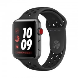 اپل واچ سری 3 سلولار مدل نایک پلاس 38mm بدنه آلومینیوم خاکستری با بند اسپرت مشکی