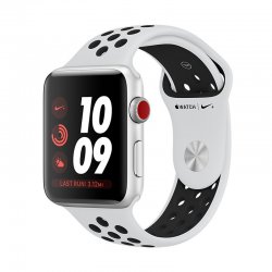 اپل واچ سری 3 سلولار مدل نایک پلاس 42mm بدنه آلومینیوم نقره ای با بند اسپرت سفید مشکی