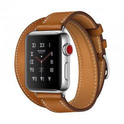 اپل واچ سری 3 سلولار مدل هرمس 38mm بدنه استیل با بند چرم دو حلقه ای Fauve Barenia
