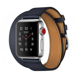 اپل واچ سری 3 سلولار مدل هرمس 38mm بدنه استیل با بند چرم دو حلقه ای Indigo Swift