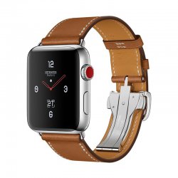 اپل واچ سری 3 سلولار مدل هرمس 42mm بدنه استیل با بند چرم تک حلقه ای قلاب دار Fauve Barenia
