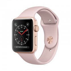 اپل واچ سری 3 مدل 42mm بدنه آلومینیوم طلایی با بند اسپرت صورتی