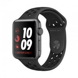 اپل واچ سری 3 مدل نایک پلاس 38mm بدنه آلومینیوم خاکستری با بند اسپرت مشکی