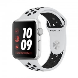 اپل واچ سری 3 مدل نایک پلاس 42mm بدنه آلومینیوم نقره ای با بند اسپرت سفید مشکی